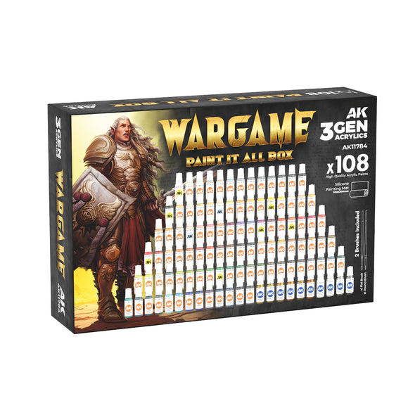 AK Interactive 3GEN: Wargame Paint It All Box - 108 Colors + 2 Brushes + Mat (AK11784)