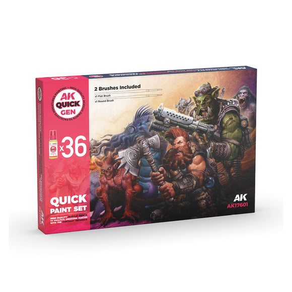 AK Interactive Quick Gen: Quick Paint Set (36 Quick Gen + 2 free brushes) (AK17601)