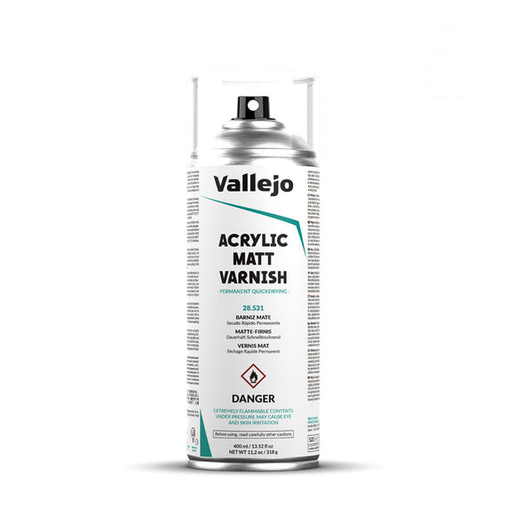 Vallejo Hobby Paint Spray: Acrylic Matt Varnish (400ml) (28.531) - SLOW SHIPPING, READ SHIPPING RESTRICTIONS BEFORE BUYING